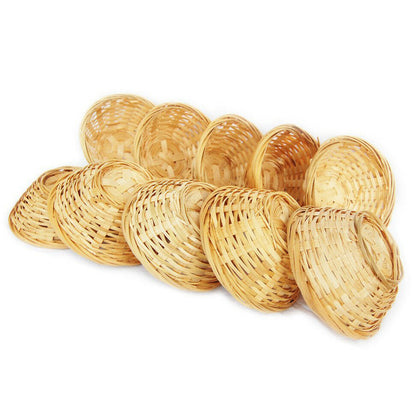 Vintage Round Baskets Set Of 10 Natural Bamboo Wicker Bread Storage Hamper Trays