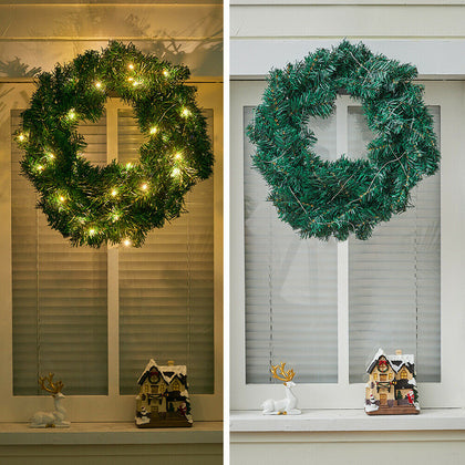 Artificial Plain Pine Christmas Wreath LED Light Door Fireplace Hanging Decor