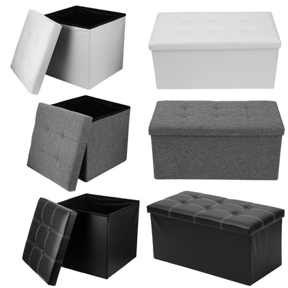 Double Large 2 Seater Ottoman Storage Box Faux Leather / Linen Pouffe Seat Stool