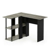 L-Shape Desk with Bookshelf, French Oak Grey/Black