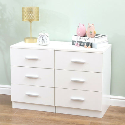 Pair of 3 Drawers Bedside Table White Bedroom Furniture Nightstand Cabinet