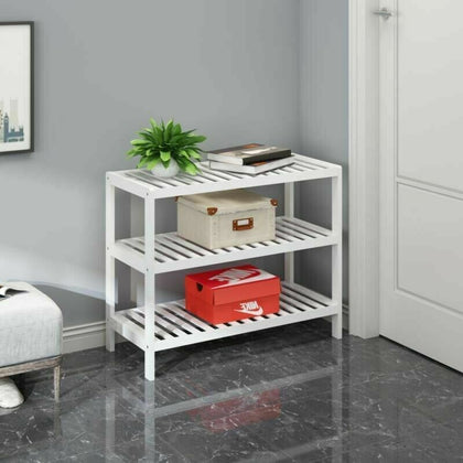 3 Tier Natural Bamboo Wooden Shoe Rack Organiser Stand Storage Shelf Unit White