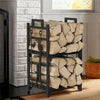 2 Tier Indoor Firewood Rack Log Storage Fireside Lumber Holder with 4 Fire Tools