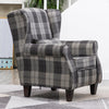 Vintage Tartan Fabric Wingback Armchair Home Office Lounge Sofa Chair W/ Cushion