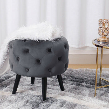 Button Ottoman Footstool Velvet Round Pouffe Stool Upholstered Change Shoe Chair