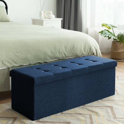 Folding Storage Ottoman Bench Tufted Faux Leather Toy Box Foot Stool Bench Seat