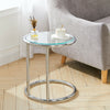 Small Coffee Table Round Tempered Glass Sofa Side End Table C-Shape Chrome Stand