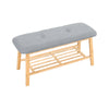 Upholestered 2 Tier Shoe Bench Cabinet Storage Organizer Bamboo Wood Deep Button