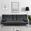 Faux Leather Sofa Bed 3 Seater Cup Holder Click Clack Recliner Settee Couch Sofa