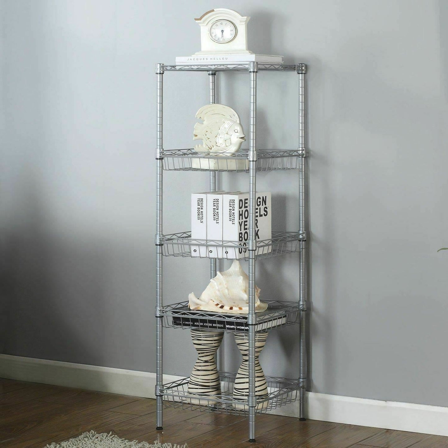 5 Tier Chrome Wire Shelving Baskets Kitchen Storage Organiser Unit Rack Holder