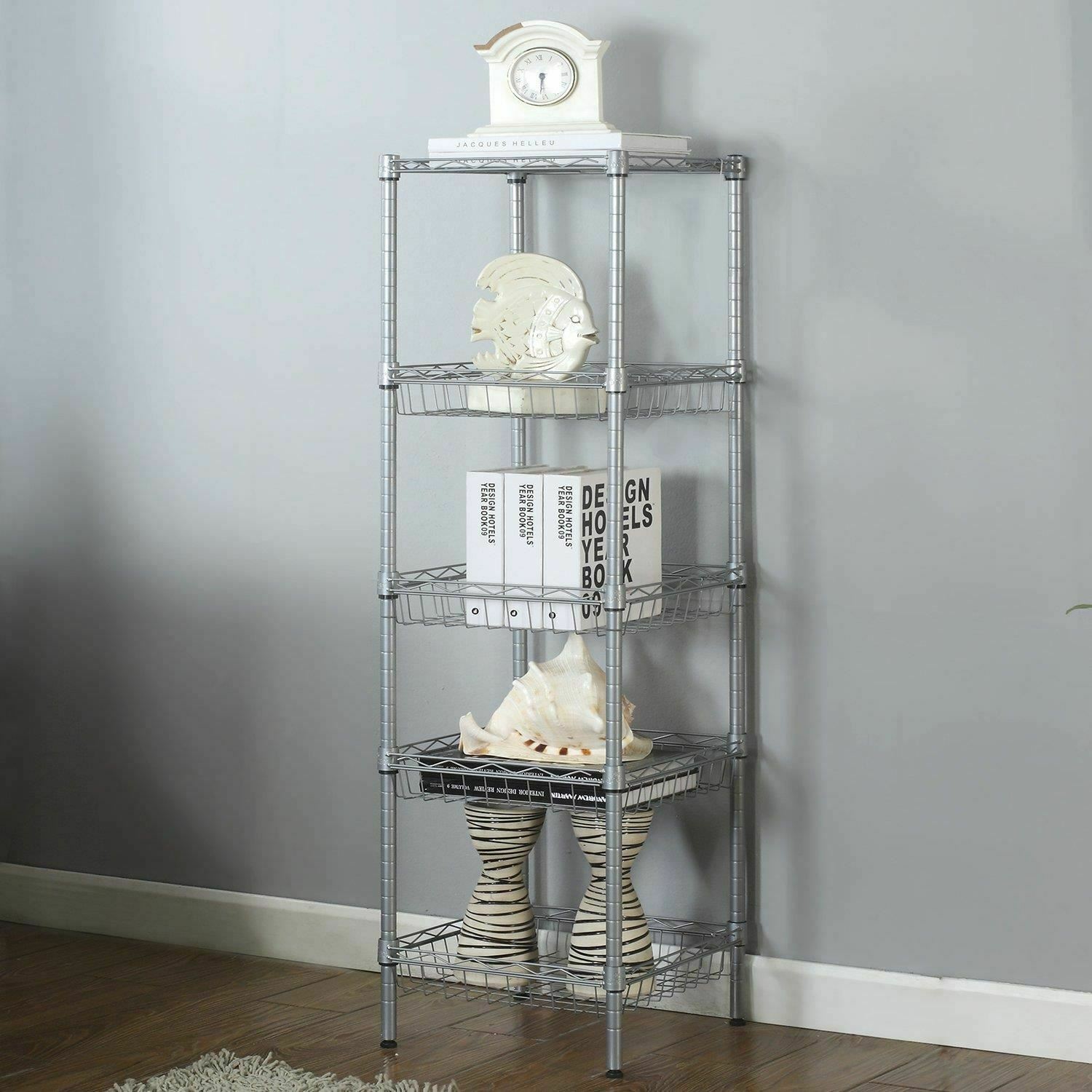 5 Tier Chrome Wire Shelving Baskets Kitchen Storage Organiser Unit Rack Holder
