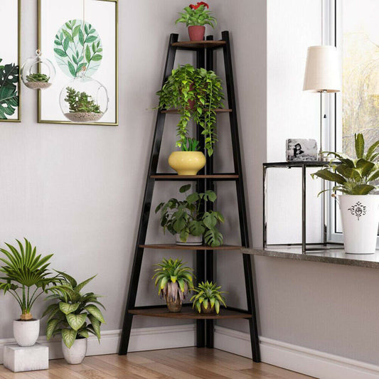 5 Tier Plant Flower Pot Stand Corner Storage Display Ladder Shelf Rack Bookshelf