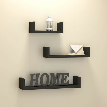 Set Of 3 U-shaped Wall Mounted Shelf Unit Storage Display Shelf Kit Living Room