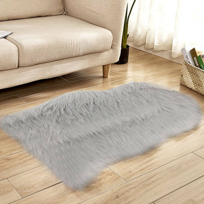 Fluffy Faux Fur Sheepskin Rug Non Slip Washable Mat Small Rugs Wool Shaggy Grey