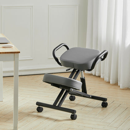 Ergonomic Kneeling Chair Adjustable PU Leather Padded Seat Rolling Posture Stool