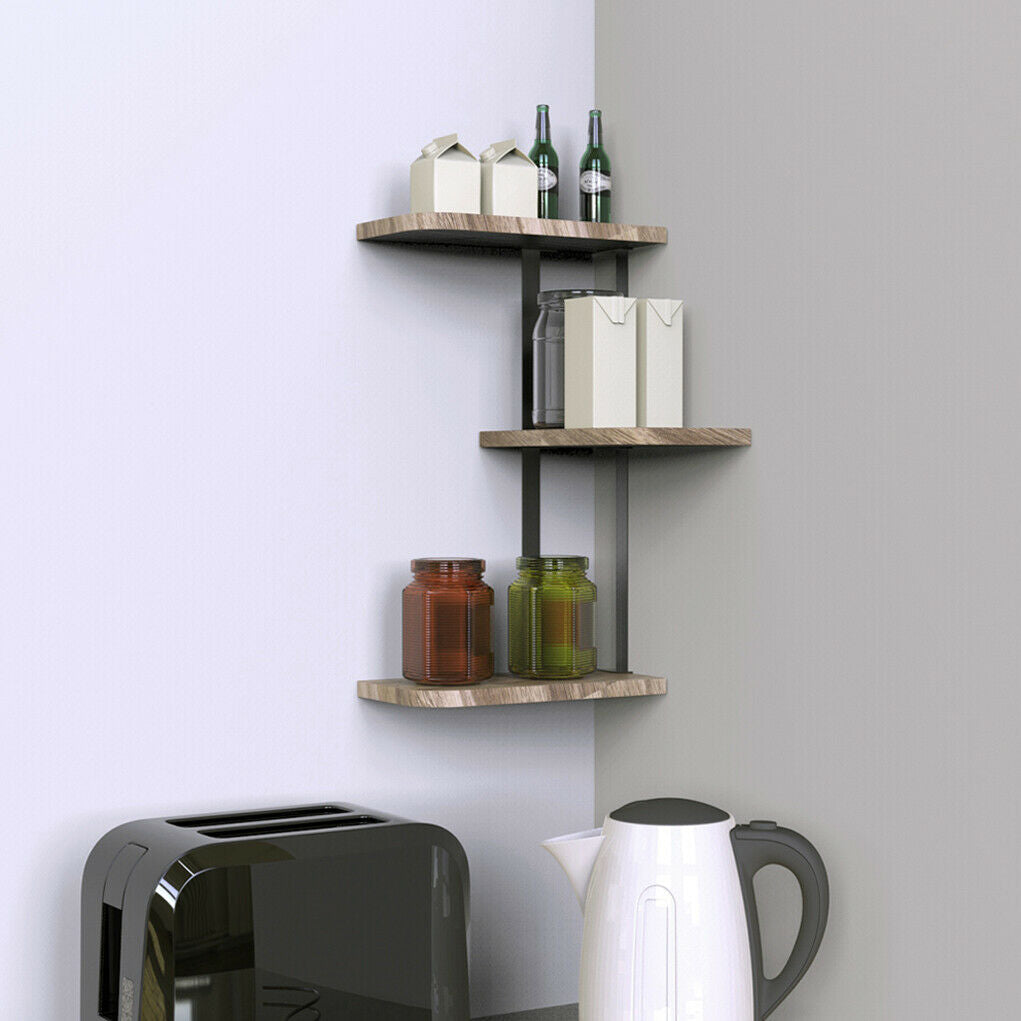 Rustic Wood Z Shaped Wall Shelf Country Vintage Storage 3 Tiers Floating Shelf