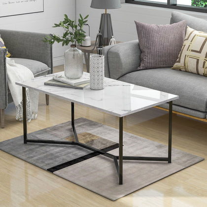 Modern Marble Coffee Table Side End Table Metal Legs Living Room Furniture White