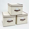 Set Of 3 Foldable Cube Storage Folding Fabric Clothes Basket with Lid Box Beige