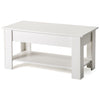 White Wooden Coffee Table Sofa Side Table w/ Lift Up Top Storage Area & Shelf