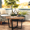 Round Coffee Table Faux Marble/Rustic Wooden Cocktail Table Snack Tea Table