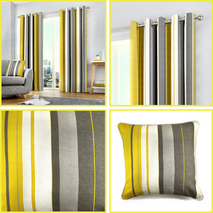 Ochre Eyelet Curtains Yellow Mustard Whitworth Stripe Lined Ring Top Pairs