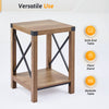 End Table with Shelf Side X Frames Metal Corner Protectors for Living Room Teak