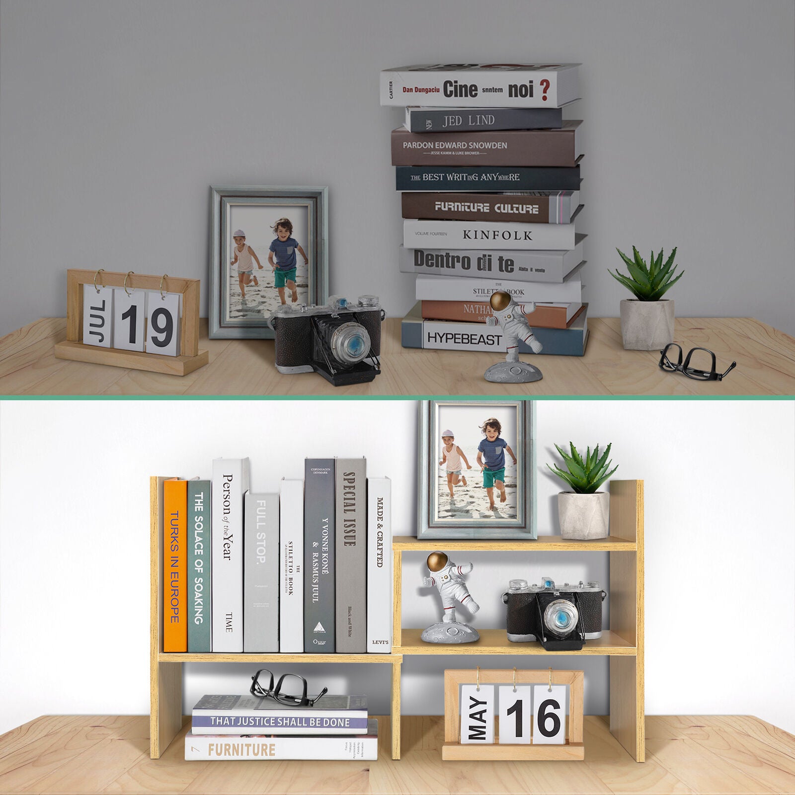 DIY Wooden Desktop Bookshelf Adjustable Desk Storage Rack Organizer Home Office