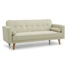 3 Seater Cream Sofa Bed Fabric New Foam Wood Legs Double Bed with 2 Cushions