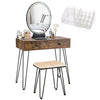 Vanity Makeup Dressing Table Wooden Cosmetic Table Stool Set W/ Light & Mirror