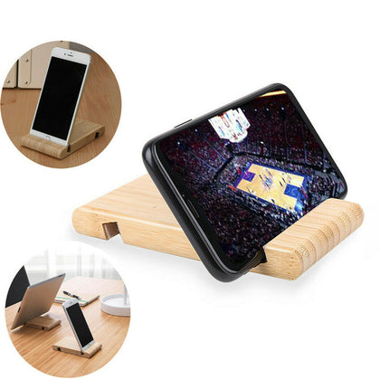 Bamboo Desktop Cell Phone Holder Cradle Tablet Stand Bracket For iPhone Samsung