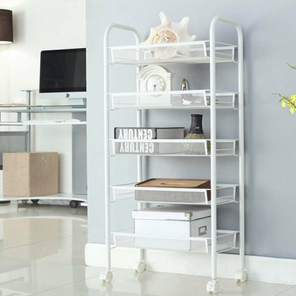 5 Tiers Large Kitchen Trolley Cart Rolling Mesh Storage Rack Trolley with Wheel