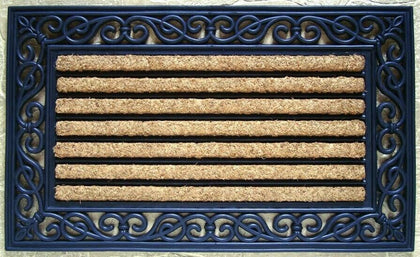 Heavy Duty Rect. Rubber & Coir Brush Natural Outdoor Door Mat 45 x 75 cm-Lrg