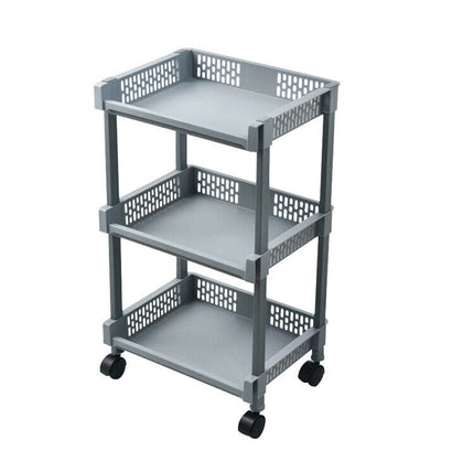 3 Tiers grey Plastic KitchenTrolley Carts With Wheels Bathroom Storage Rack