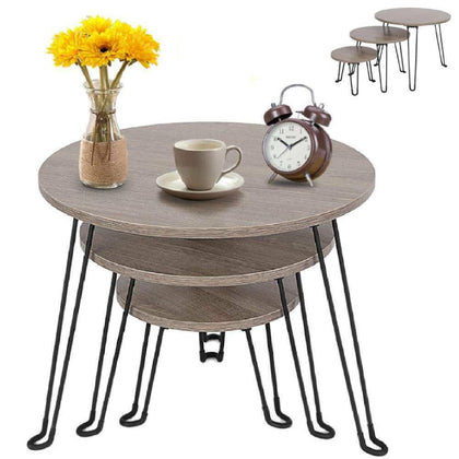 Nest of Tables 3 Table Unit Wood Metal Living Room Side Lamp Coffee Furniture