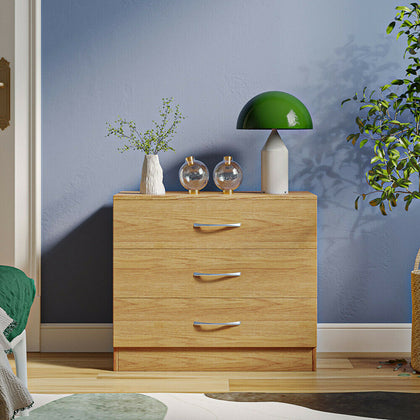 Modern Chest of Drawers Bedside Table Cabinet Nightstand 3 Drawers Bedroom Oak