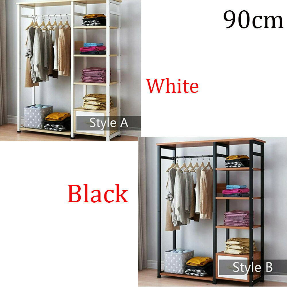 90cm Heavy Duty Open Wardrobe Clothes Rail Hanging Coat Stand Rack Shelf Black
