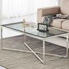 Console Coffee End Table Clear Tempered Glass Furniture Chrome Cross Base Leg
