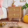 Rattan Bedside Table | Nightstand Cabinet 2 Drawer Wood Veneer Side Table | BTFY