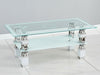 White Modern Rectangle Glass/Chrome For Living Room Coffee Table & Lower Shelf