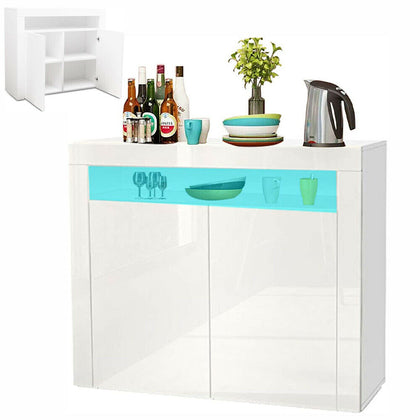 LED Sideboard Cabinet Storage Cupboard 2 Doors Unit High Gloss Front Dining Room
