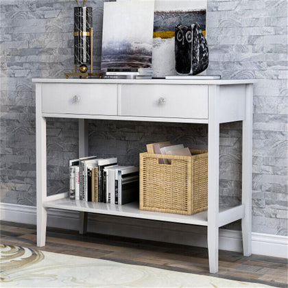 Study PC Desk Console Table With 2 Drawer Hallway Shelf Storage Furniture White