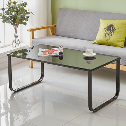 Black Rainbow Coffee Table Tempered Glass Top Side Table Modern Glossy Room NEW