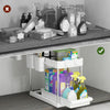 Mondeer 2 Tiers Under Sink Storage Shelf Organizer Rack 4 Hooks and 2 Cups White
