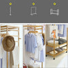 3-Tire 2 in 1 Heavy Duty Garment Rail Clothes Rack Stand Bamboo Suit Dress Shelf