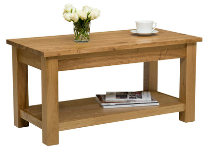 Large Oak Coffee Table | Solid Wood Rectangular TV Stand | Lounge Storage