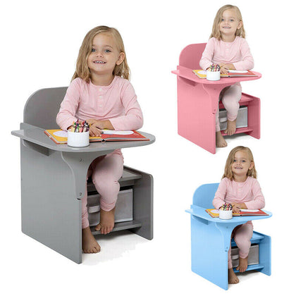 2 in 1 Children Chair Desk with Storage Bin Arts Craft Snack Toddler Kids Mysize