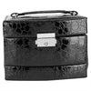 LOCKABLE 3 LAYERS BLACK JEWELLERY BOX LEATHER FINISH JEWELRY STORAGE 2 DRAWER