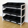 Black & White 3 Tier Toy Unit 9 Canvas Boxes/Drawers Kids/Childrens Storage