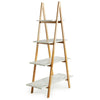 Stylish Bamboo Ladder 4 Tier Shelf Unit Bookcase Living Room Storage Marble