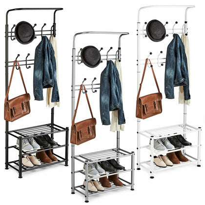 18 Hook Multifunction Hanging Rack Rail Stand with Shoe Rack Shelf